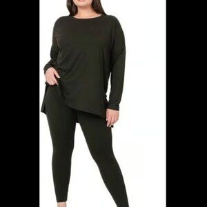 1XL- ZENANA Plus Microfiber Round Neck Top & Leggings Set (black